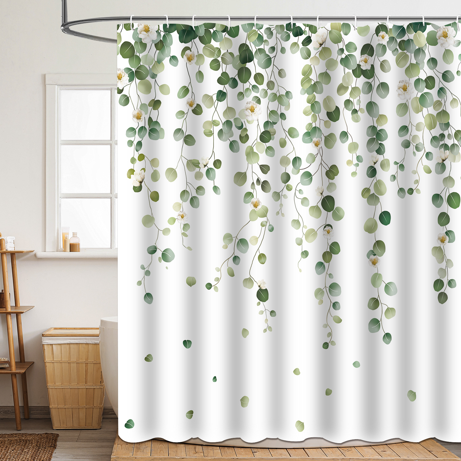 YL-37237 digital shower curtain cross-border plant flower waterproof polyester bathroom four-piece set dry and wet separation moisture-proof