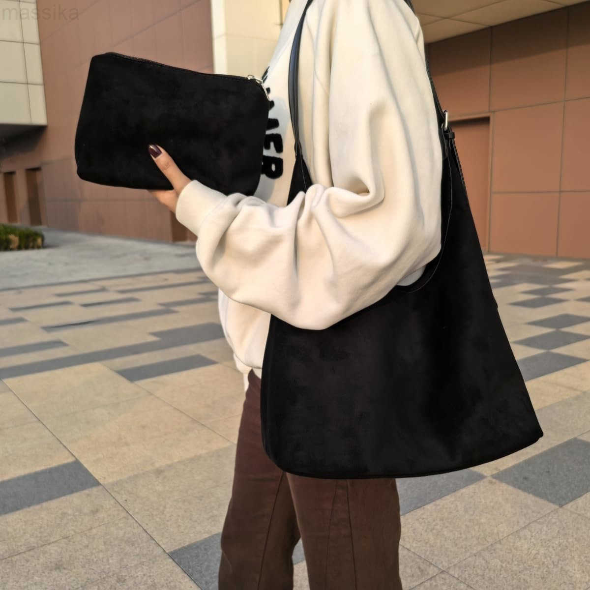 Tote Bag Hobo Bag for Women Retro Slouchy Suede Hobo Bag with Adjustable Strap Stylish Office Tote Handbag M250913