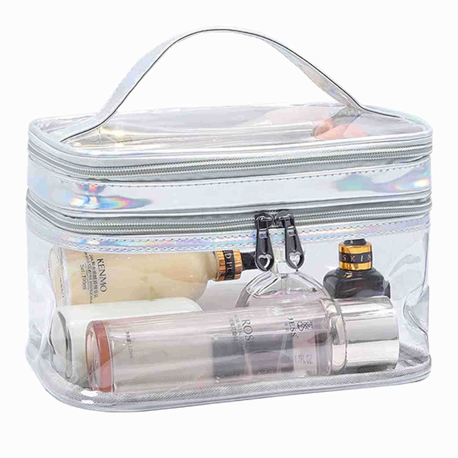 Clear Cosmetic Bag Dual Layer Travel Toiletry Bags Make up Organizer Waterproof Brushes HolderW250913
