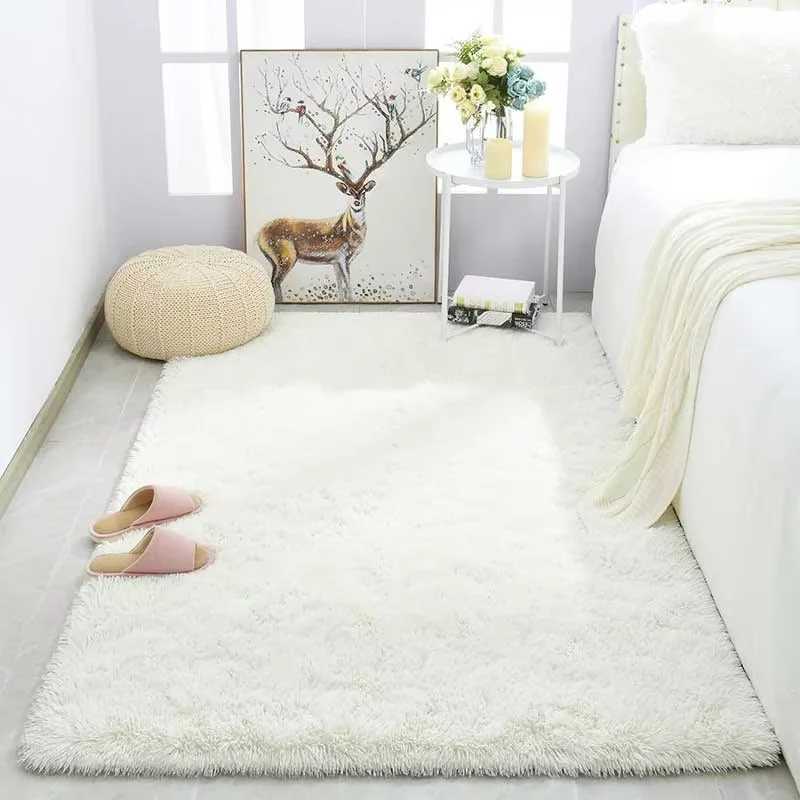 VIKAMA Solid Color Silk Wool Carpet Long Hair Soft Floor Mat Bedroom Living Room Bedside Rugs HighGrade Coffee Table Mat C250913
