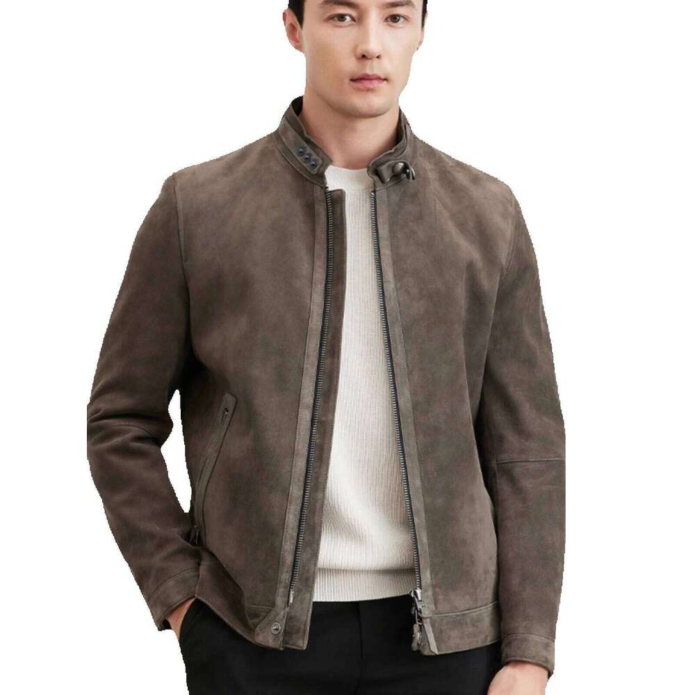 TF Yuppie Gentleman Motorcycle Jacket Men's Mixed Breed Lambskin Suede High-end Genuine Leather Coat Shearling
