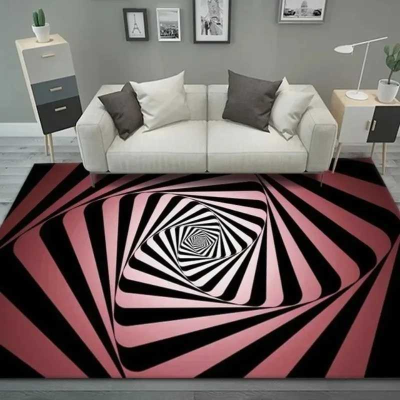 Teenager 3D Effect Vortex Illusion Carpet Entrance Living Room Bedroom Rug Geometric Optical Doormat Illusion Home Decor Mat C250913