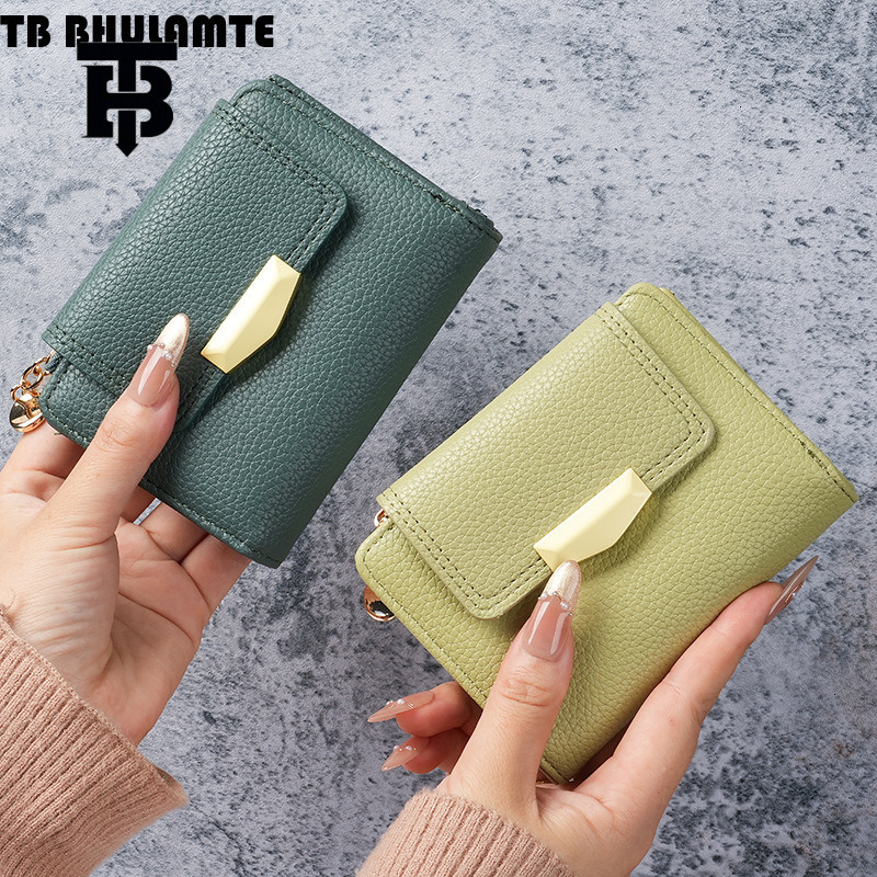 TB BHULAMTE Luxury Designer Bag Litchi Wallet Women's Short Wallet Women's Cardholder Wallet Integrated Wallet Women's High End Wallet