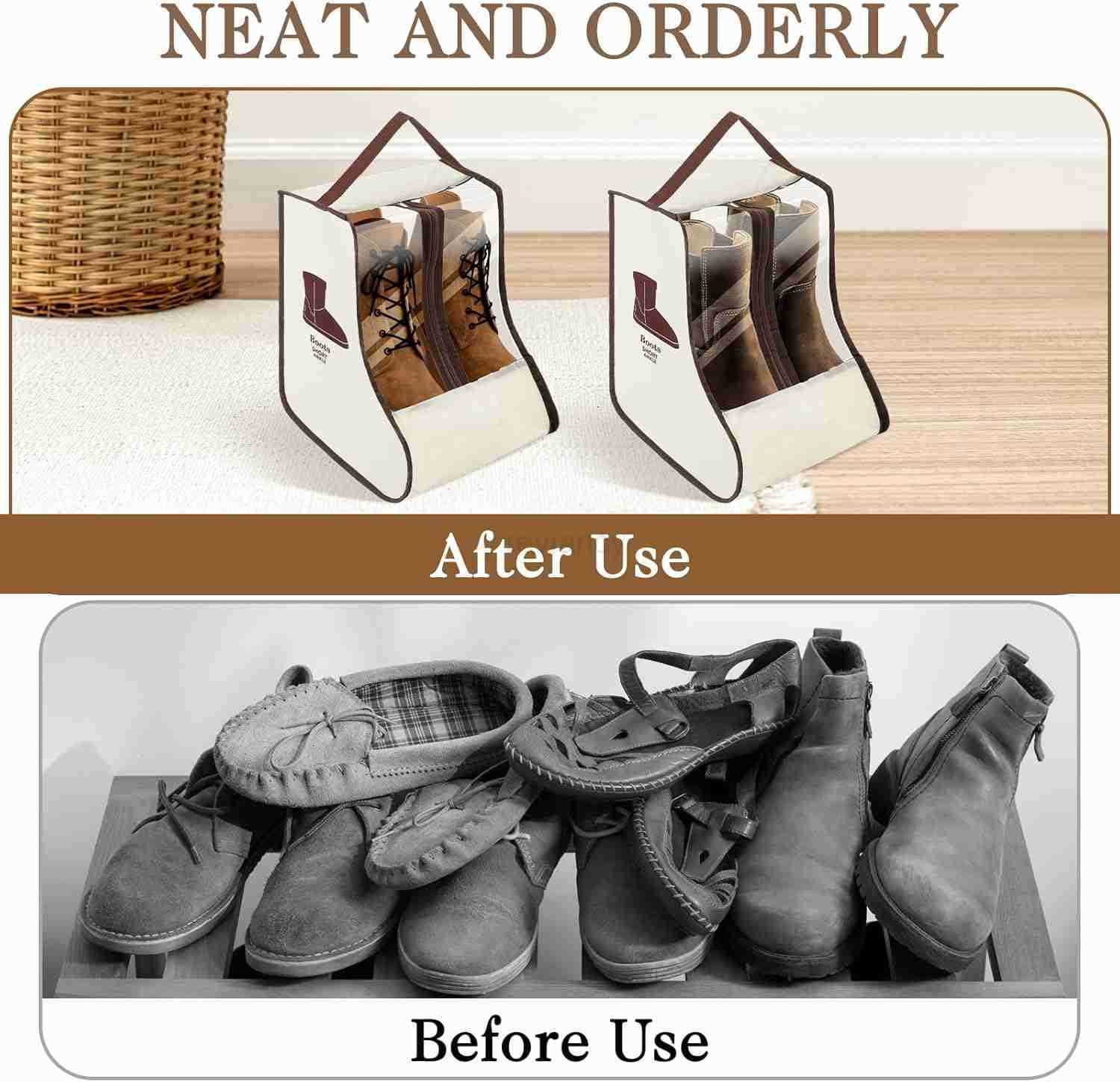 2 Set Boot Storage Bag Portable Boots Protector Bag Dust Proof Travel Shoe Bags with Handle Boots Organizer for Packing Travel and Daily Use ShortW250