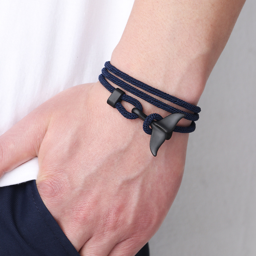 Line Beach Ocean Style Whale Tail Woven Multi-loop Wrap Personality Bracelet ddmymoon