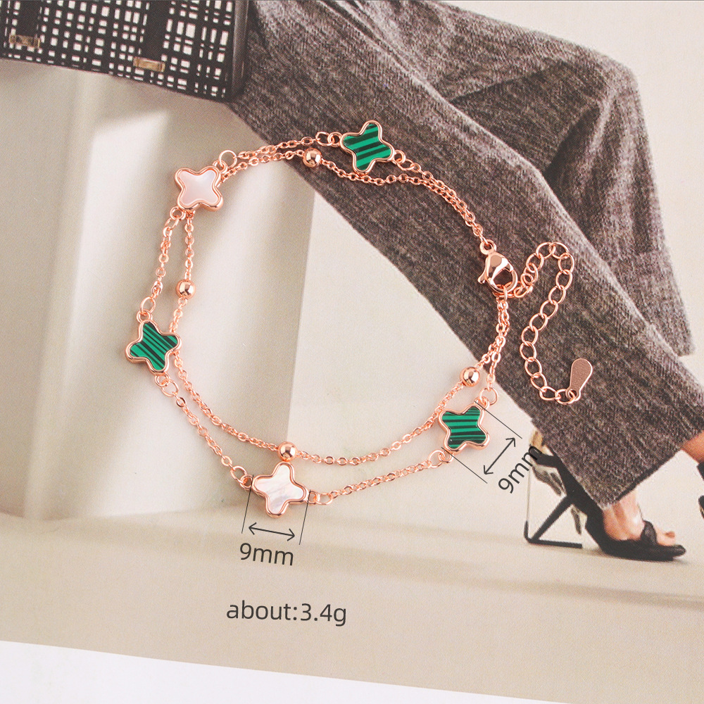 Lucky Four-Leaf Clover Five-Flower for Women Trendy Light Creative Mother-of-Pearl Bracelet Fashionable High-End Double-Layer Jewelry - view 4