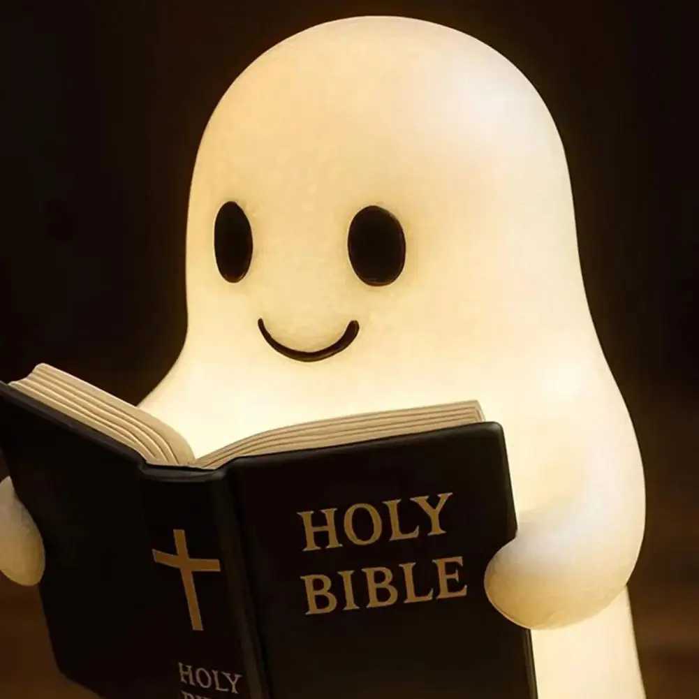 Ghost Light for Home Decor Spooky Ghost Bible Lamp 3d Resin Night Light Figurine for Halloween Decor Cute Ghost for Bedroom C251122
