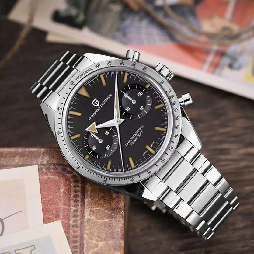 PAGANI DESIGN 2024 Mens watches Moon Quartz Watch men speed Sport waterproof Chronograph AR Sapphire VK64 Steel Retro Luminous