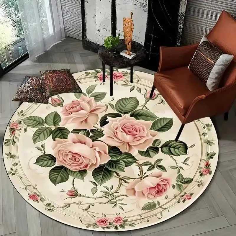 Princess Floral Pattern Round Carpet for Living Room Bedroom Mat Easy To Clean Festive Atmosphere Decorated Home Decorative Rug C250913