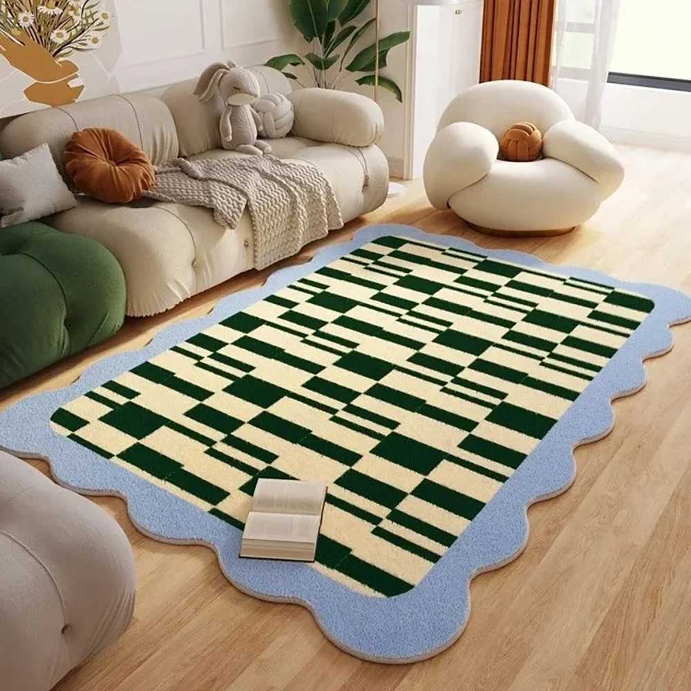VIKAMA Cute Cartoon Checkered Faux Wool Rug UltraThin Durable NonSlip Carpet for Bedroom Living Room Soft Floor Mat C250913