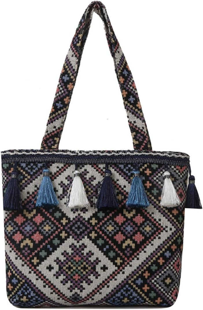Style Tassels Shoulder Tote Bag for Women Bohemian Retro Large Capacity Canvas Handbag Top Handle BagW250913