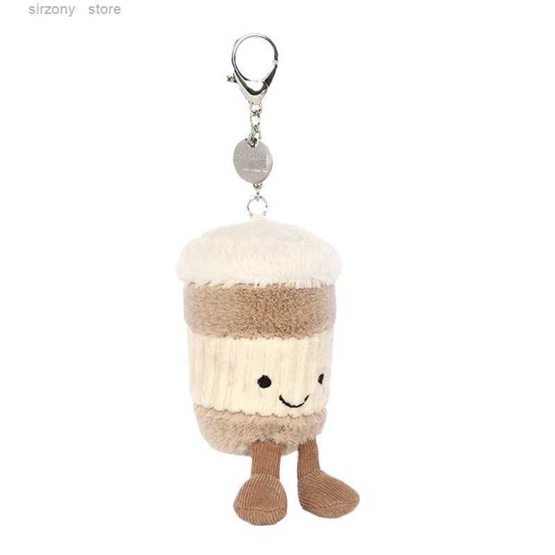 Cute Cat Keychain 15cm Jelly Cat Coffee Cup Pendant Fun Stuffed Animal Bag Charm US EU Gift Z250911