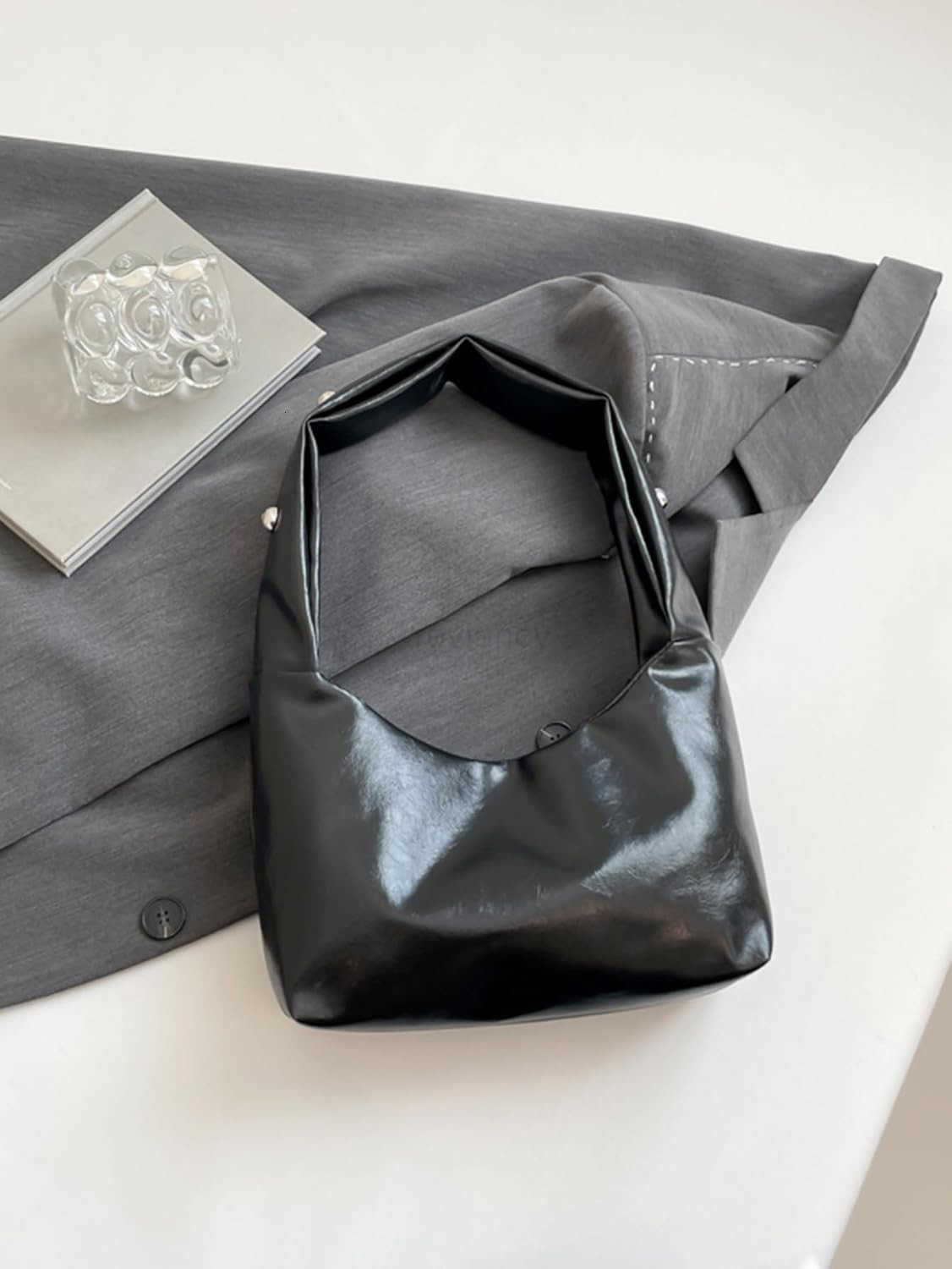 Womens Punk Studded PU Leather Shoulder Bag Top Handle Underarm HandbagsW250913