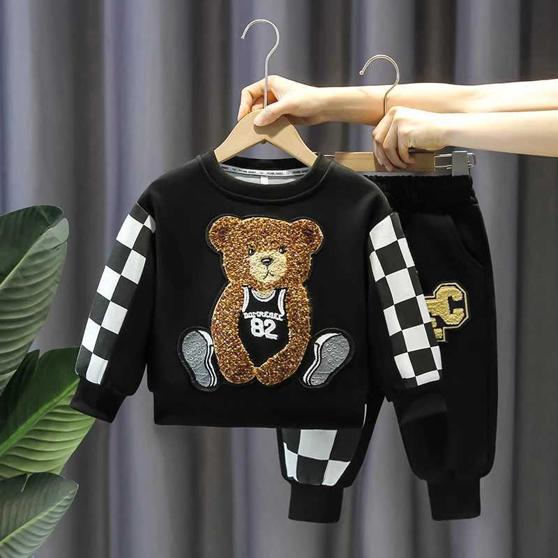 Spring Baby Girl Boy Embroidery Clothes Set Children Sports Cartoon Bear Sweatshirt Top and Pants Bottom Suit Cotton Tracksuit C250913