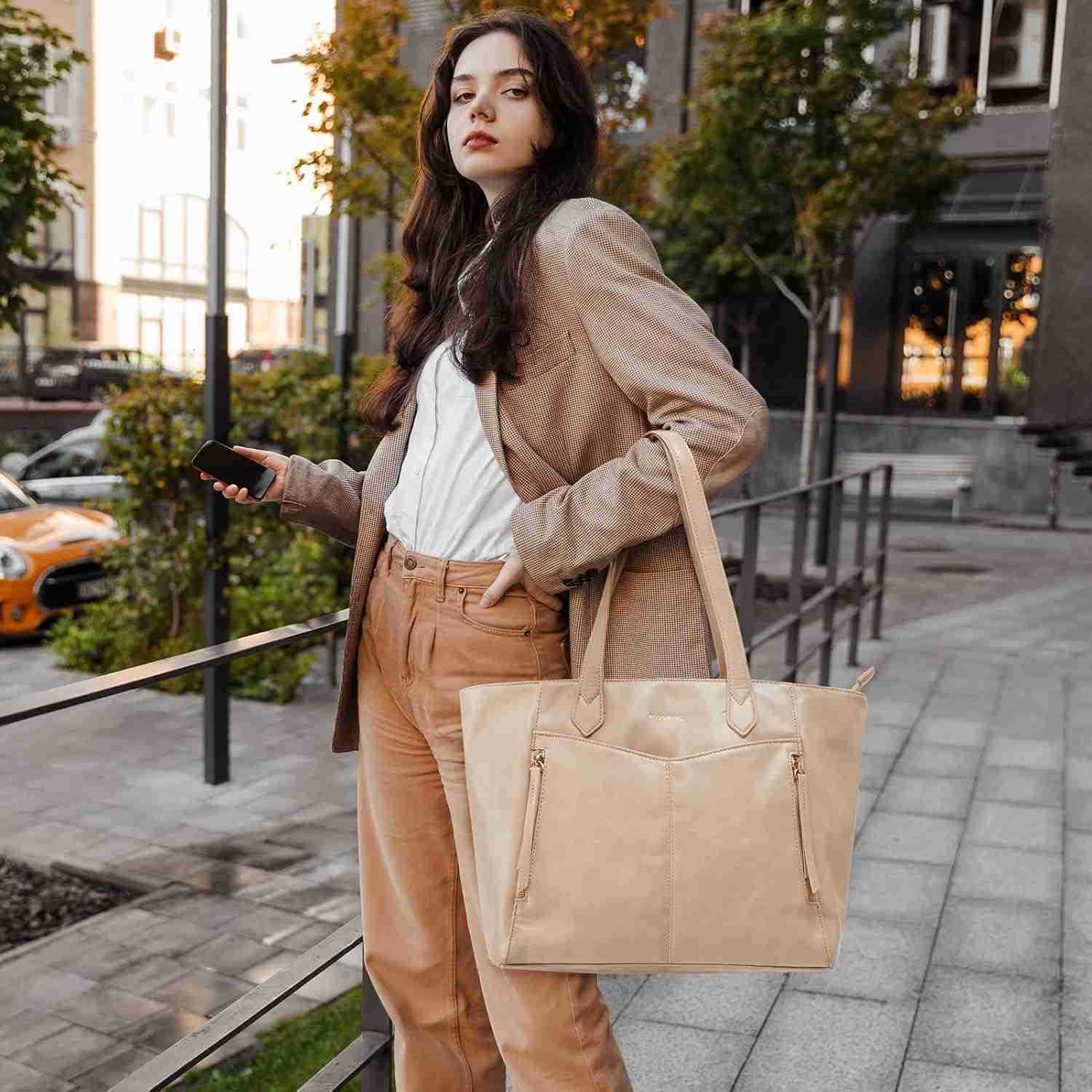 Tote Bag for Women with Zipper Leather Purse and Handbags Ladies Tophandle Shoulder Bags for Work Casual TravelW250913