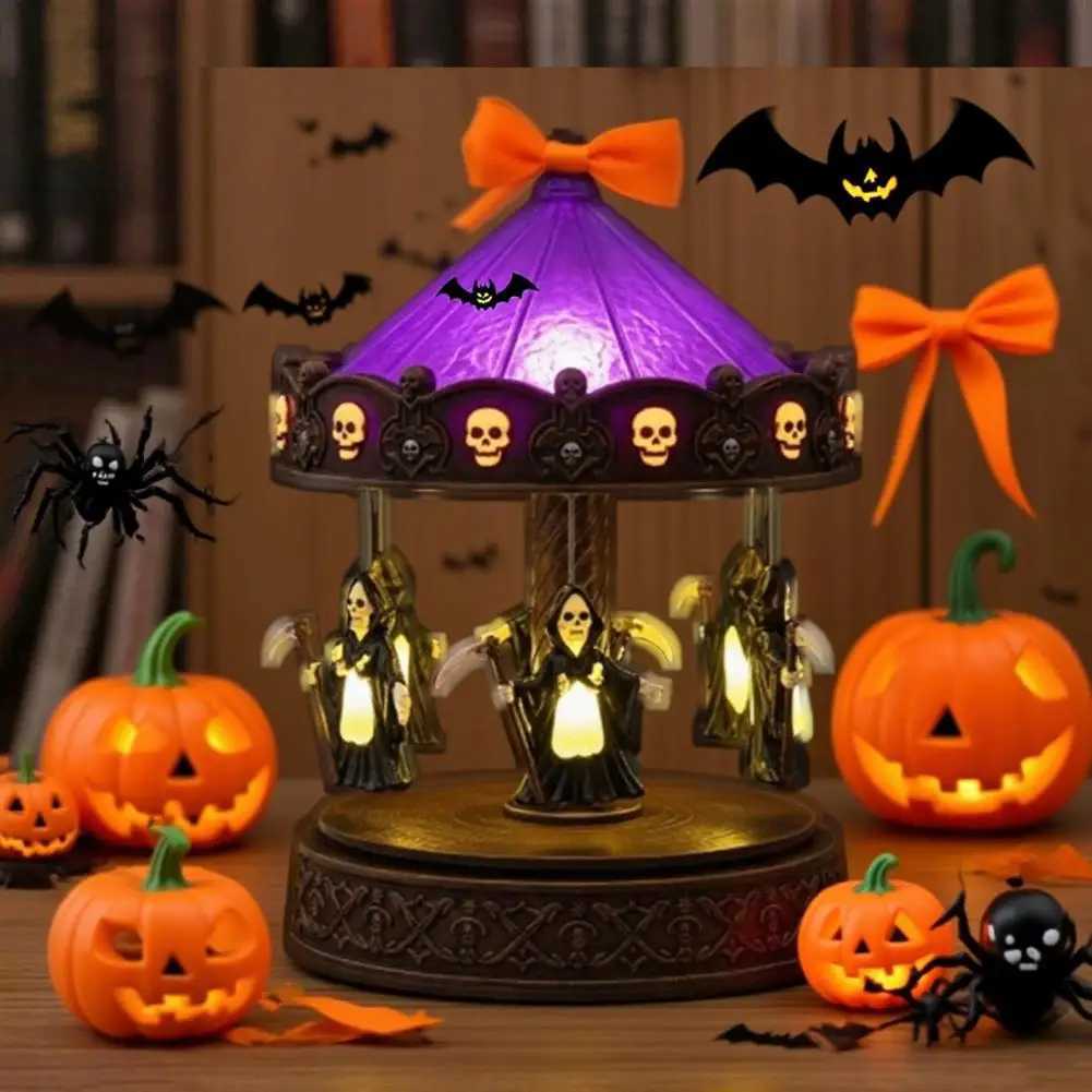 Bedroom Lamp Spooky Halloween Ghost Carousel Night Light Usb Rechargeable Bedside Lamp for Party Decoration Reading Hauntingly C250913