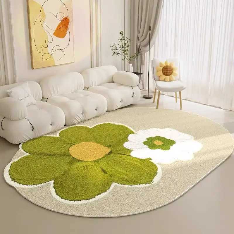 Ins Fresh Style Carpets for Living Room Fluffy Soft Bedroom Decor Flower Carpet Irregular Shape Plush Rug Home Thicken Study Mat C250913