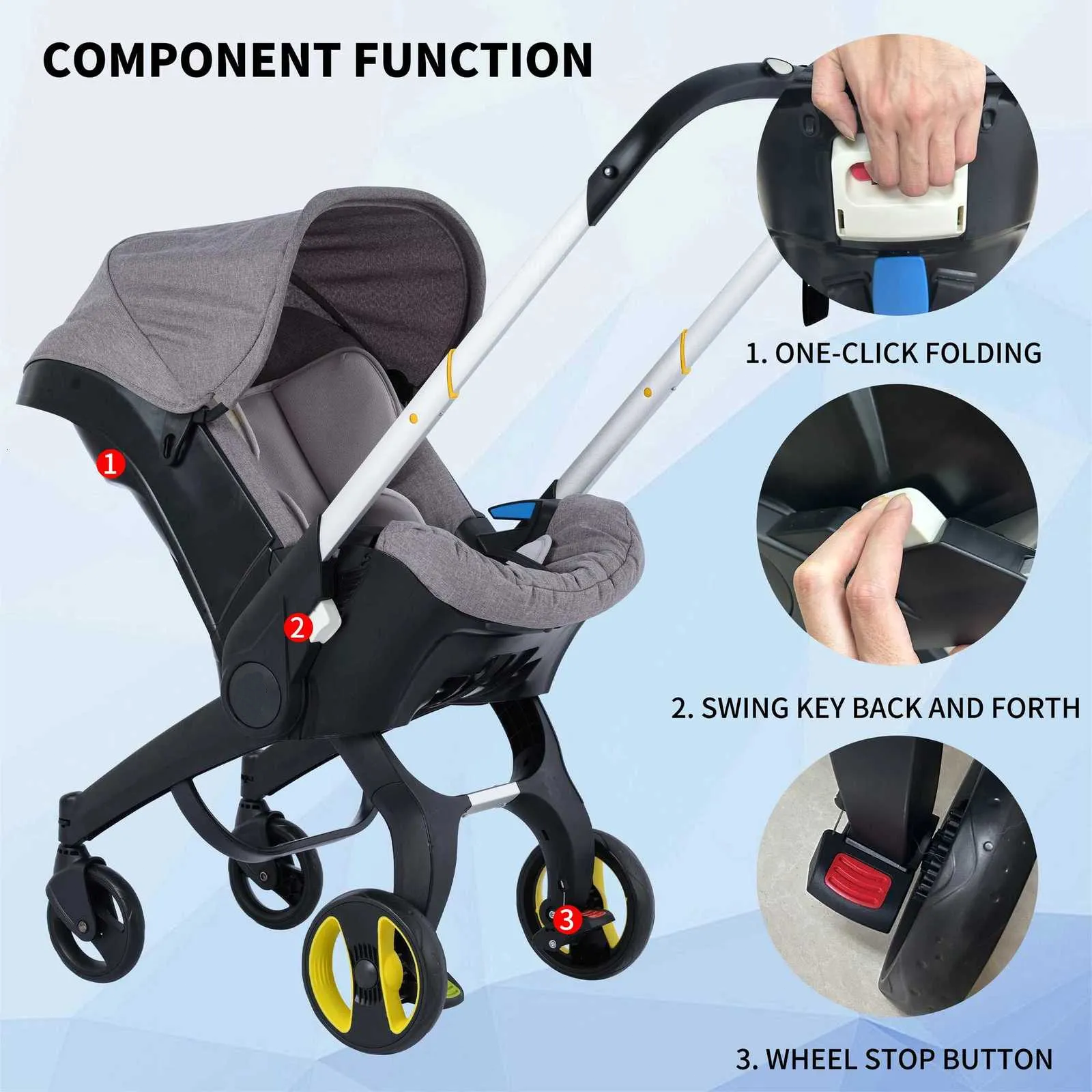 Foldable baby stroller metal frame adjustable handle direction with sunshade very suitable for outdoor shopping G250903