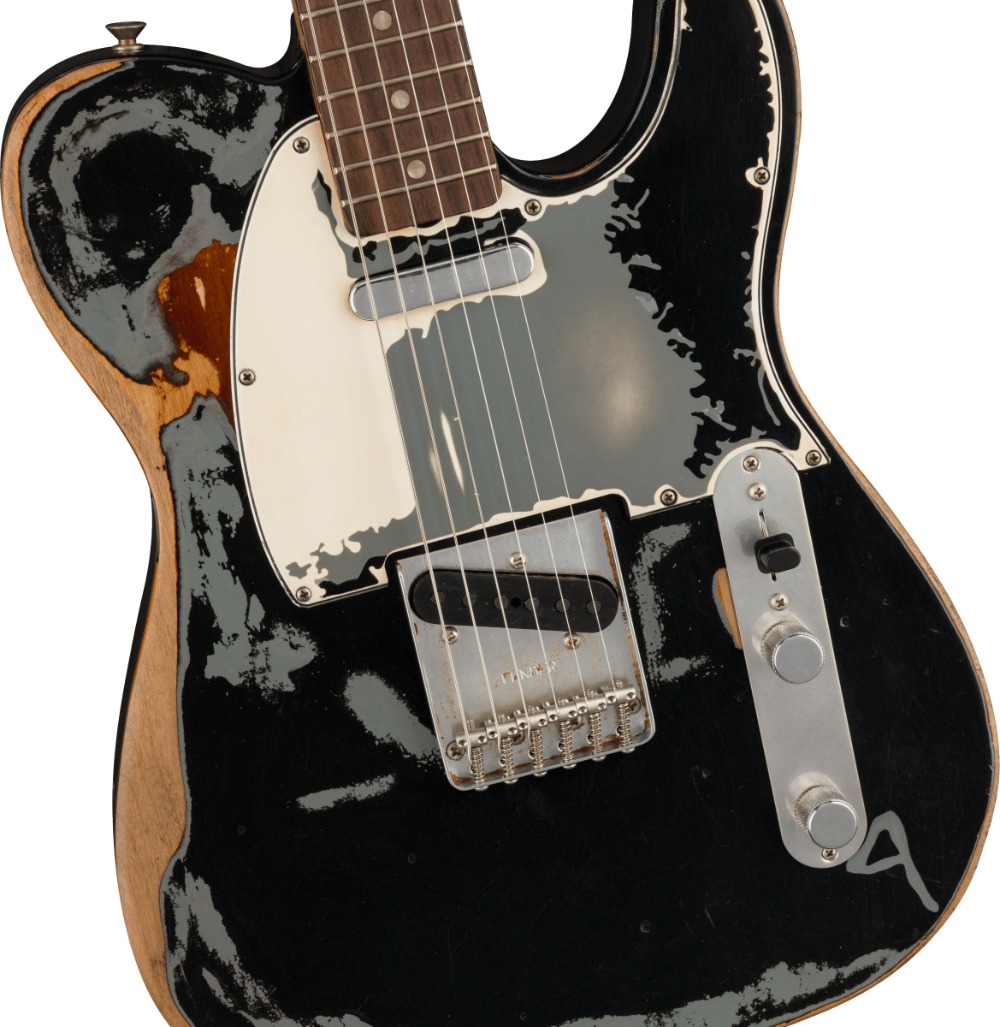 Joe Strummer Signature Road Worn Black Over 3 Tone Sunburst Distressed Electric Guitar Alder Body, Maple Neck 3 Saddle Bridge, Black Pickguard