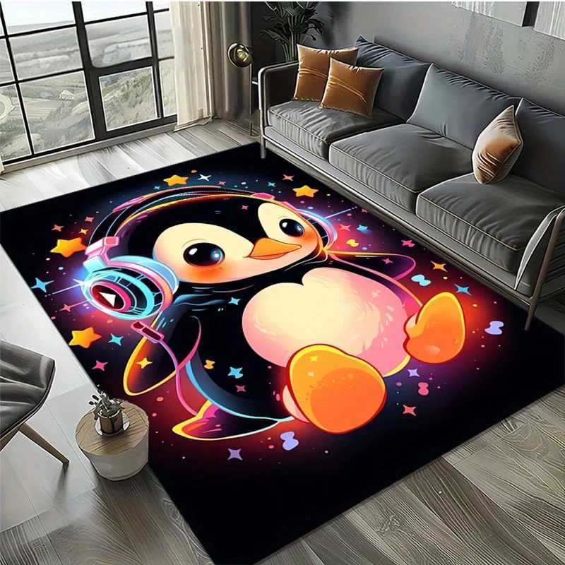 Dancing Penguin Rug with Headphones Cool Design for Teenagers Room Decorative Rugs dancingpenguinrug C250913