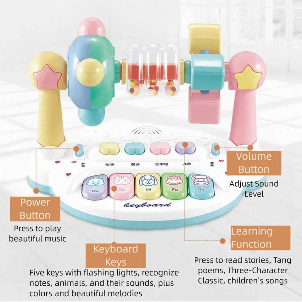 Interactive Baby Music Piano Toy with Light Sound Animals Sounding Rotating Music Piano Music Instrument 5 Keys Keyboard C250913