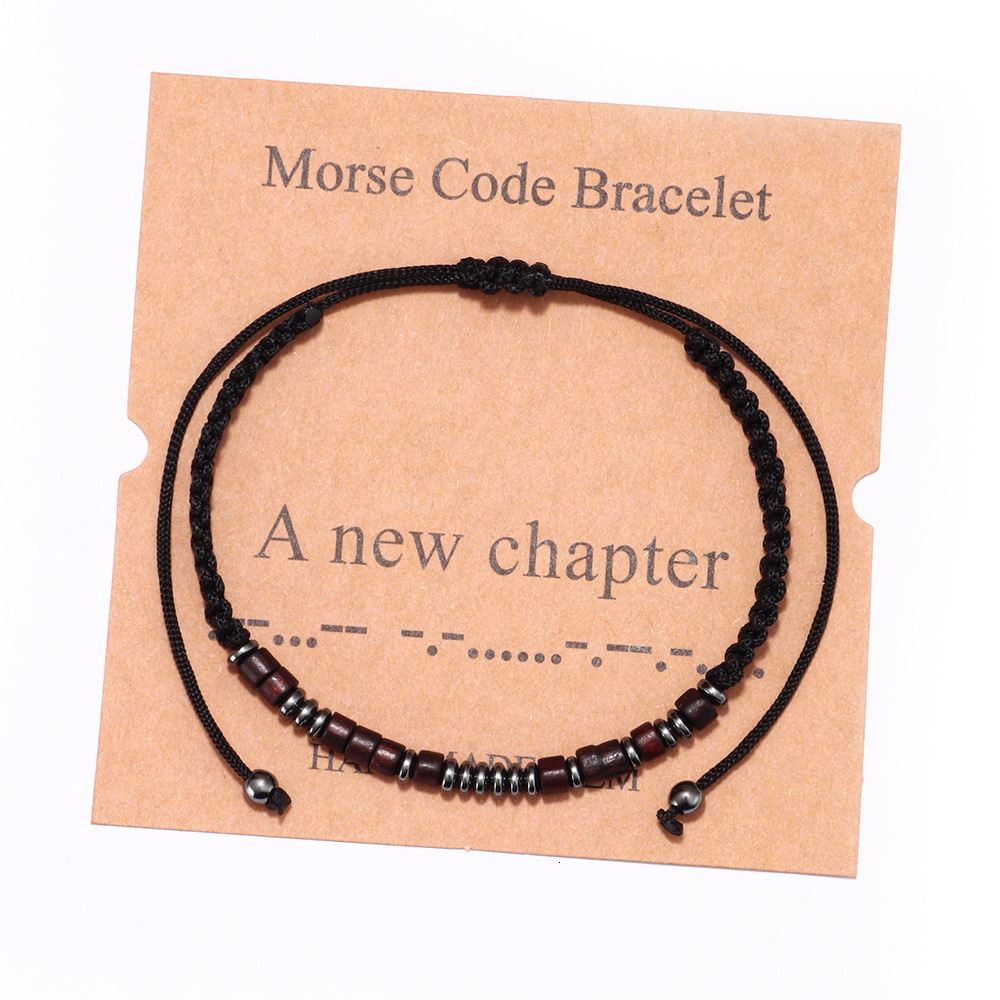 Hand-woven Morse Code Black Gallstone Wooden Bead Couple Alphabet Number Combination Bracelet for Men ddmymoon