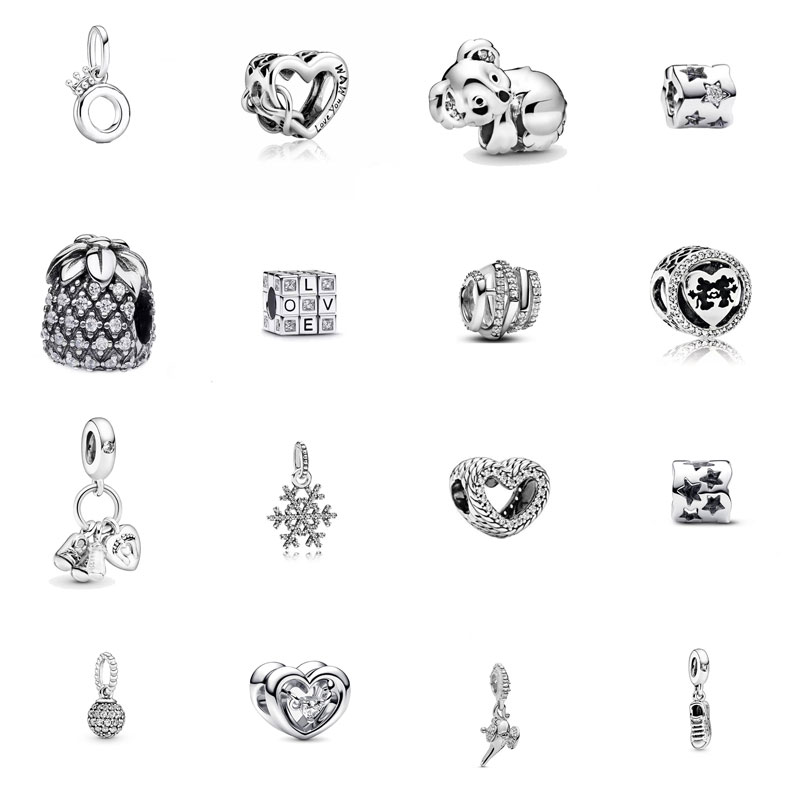 S925 sterling silver ice crystal snowflake bird canvas shoe pendant pentagram heart pineapple square cube bead bracelet jewelry free delivery Halloween gift