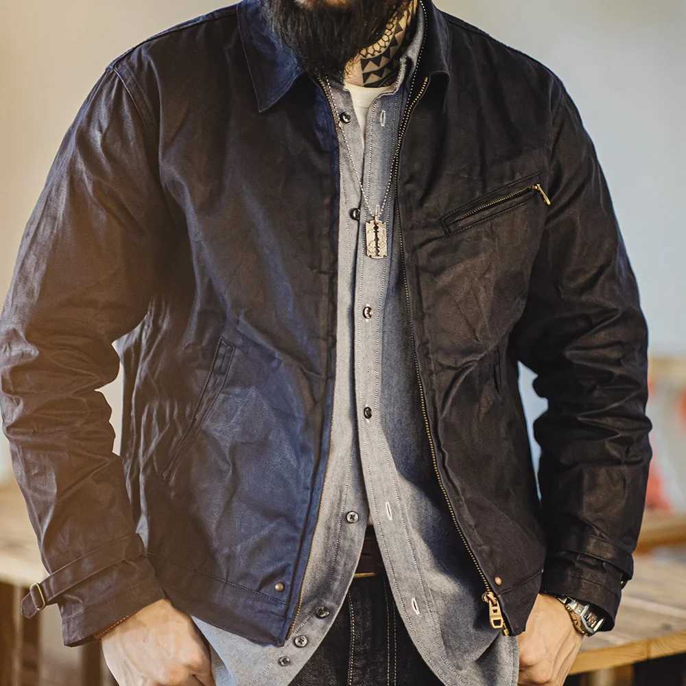 Mens Vintage IV Oil Waxed Canvas Jacket Lapel Zipper Short Outerwear Classic Slim Fit for Mens Spring and Fall Jacket Z250913
