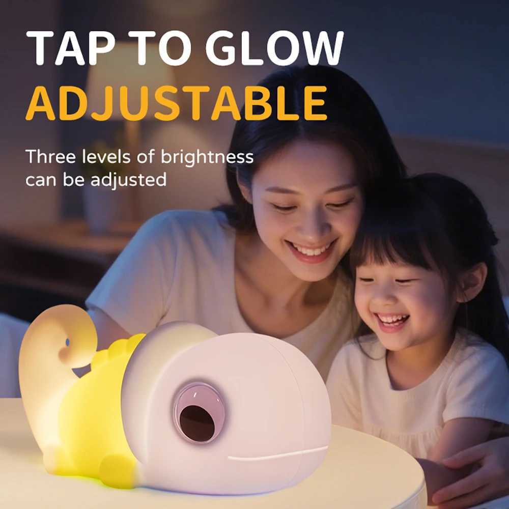 Soft Chameleon Silicone Night Light Rechargeable Nursery Sleeping Lamp Novelty 7 Colors Tap Bedside Lamp For Christmas Gifts C250913
