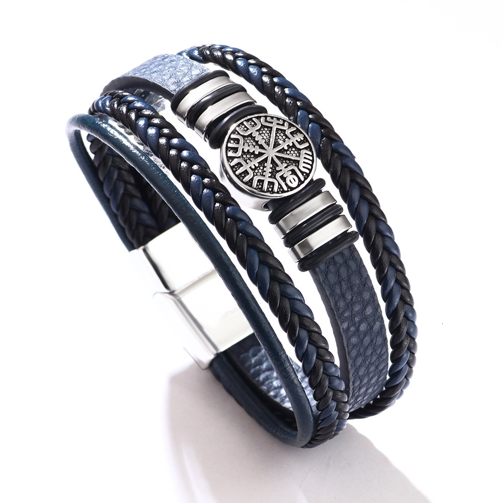 Woven Leather Rope Punk Style Multi-layer Men's Fashion Trend Compass Personality Bracelet ddmymoon