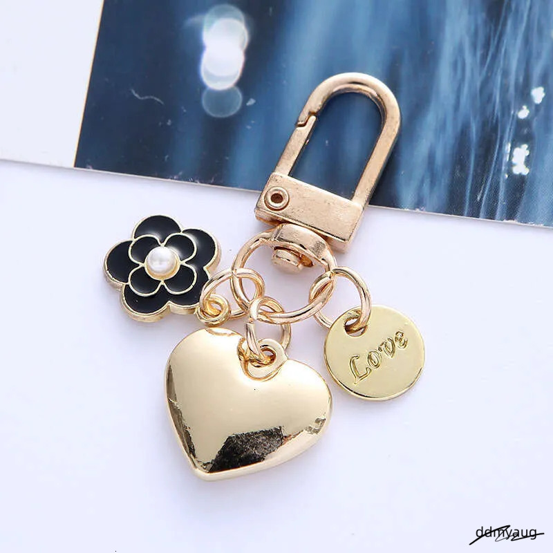 _Wholesale Adorable Alloy Heart Keychain - Pearl & Camellia Flower Charm With Letter Pendant, Cute Bag Accessory For Women (8Cm, 12G) ddmyAug