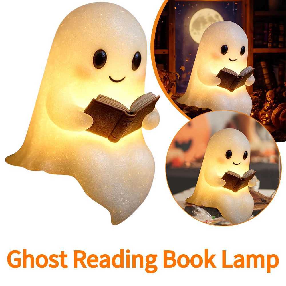 Halloween Cute Ghost Reading Book Lamp 15cm Resin Ghost Reading Night Light LED Night Light Ornament Light Up Halloween Decor C250913