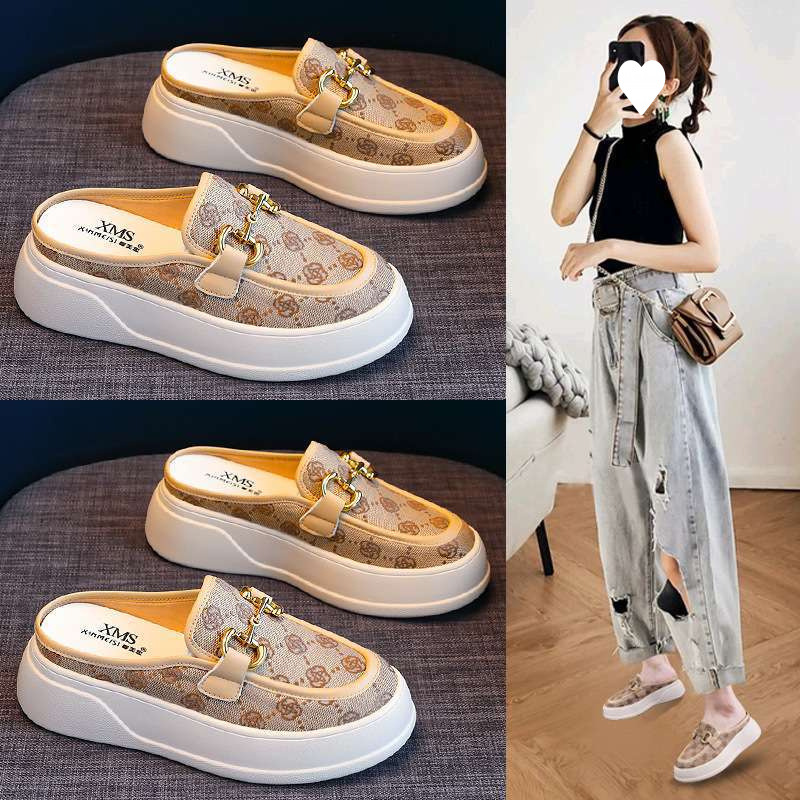 free shipping Half drag women's shoes fashionable toe caps thick soled slippers worn on the outside one foot casual slippers
