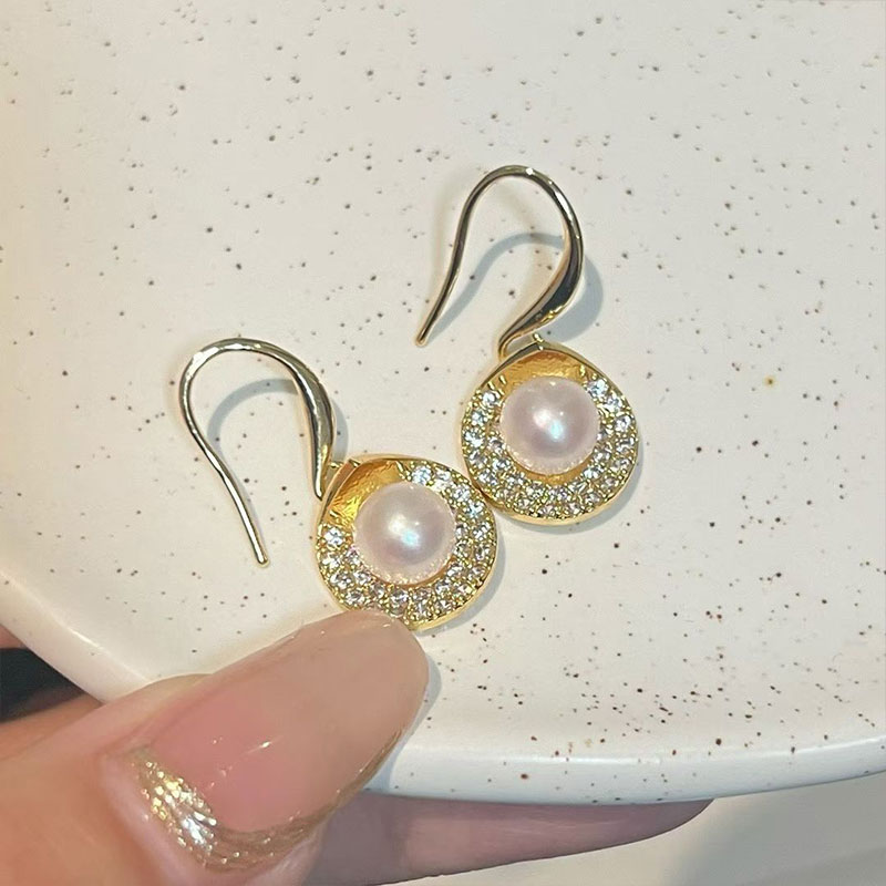 Crystal Circle Pearl Drop Earrings for Women Elegant Rhinestone Hoop Earrings Wedding Party Daily Jewelry Gift