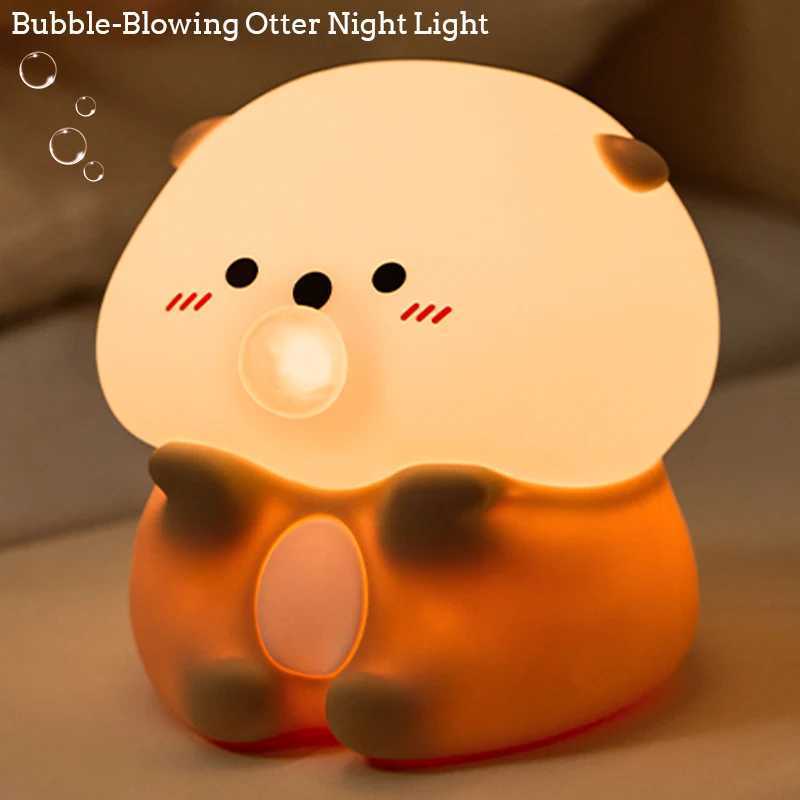 Adorable BubbleBlowing Otter Silicone Night Light Soft Glow for Bedside Lamp Funny Kid Gift for Toddler Safe Cute Nursery Decor C250913