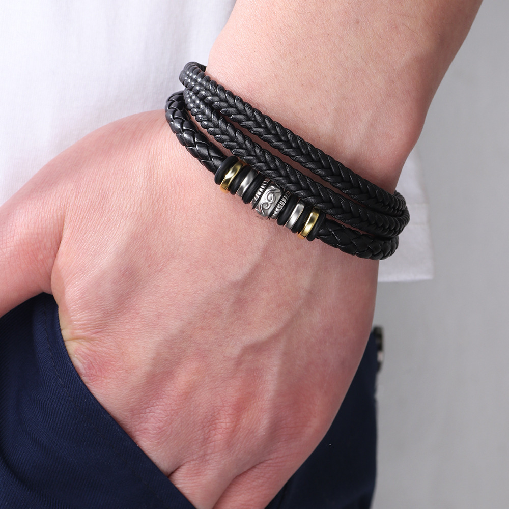Temu Laser Magnetic Clasp Multi-layer Woven PU Leather Bracelet for Men Versatile High-end Feel ddmymoon