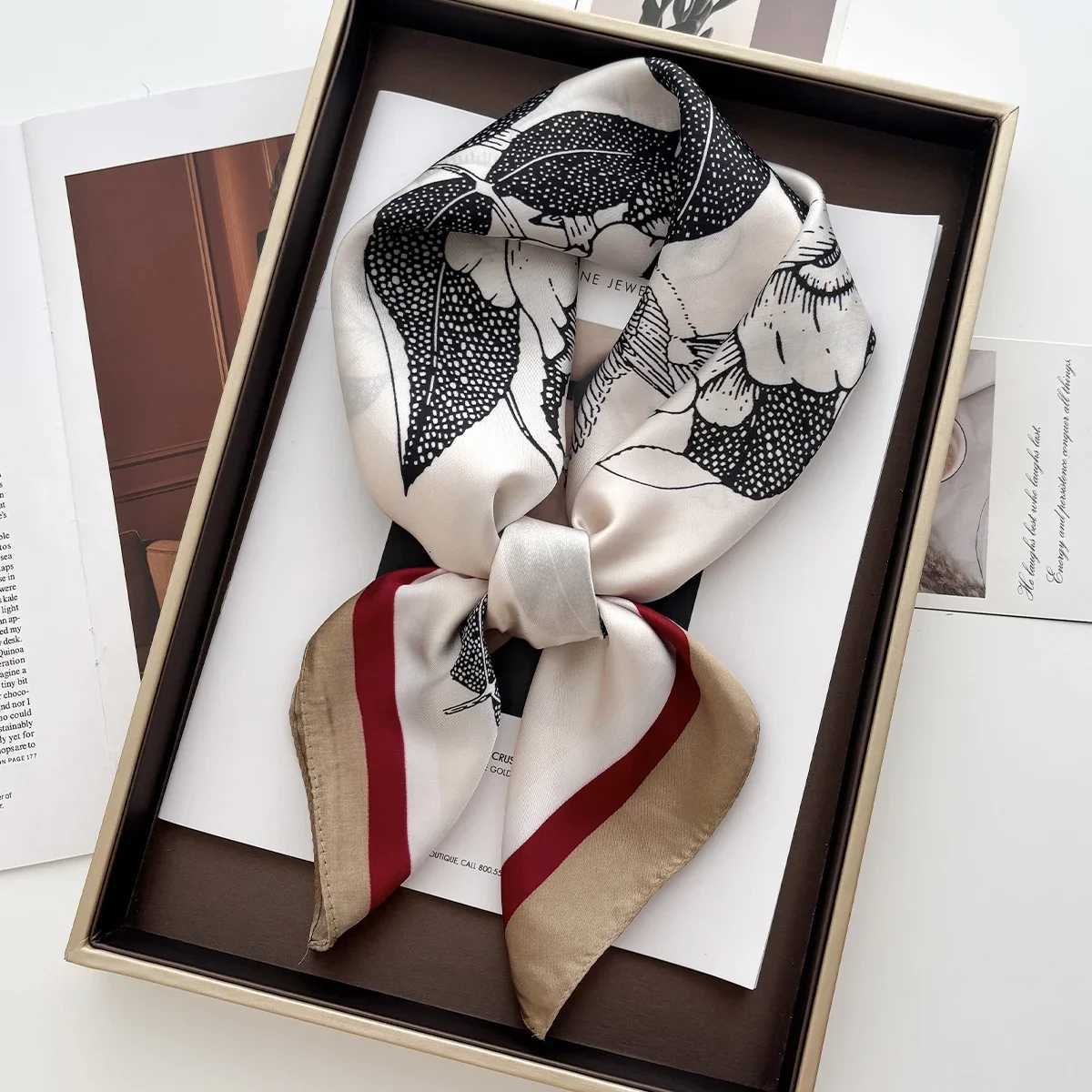 Luxury Floral Print Shawl Square Scarf for Wen Soft Satin Wraps Neckerchi Fa Hair Bands Ribbon band Bandana G250912