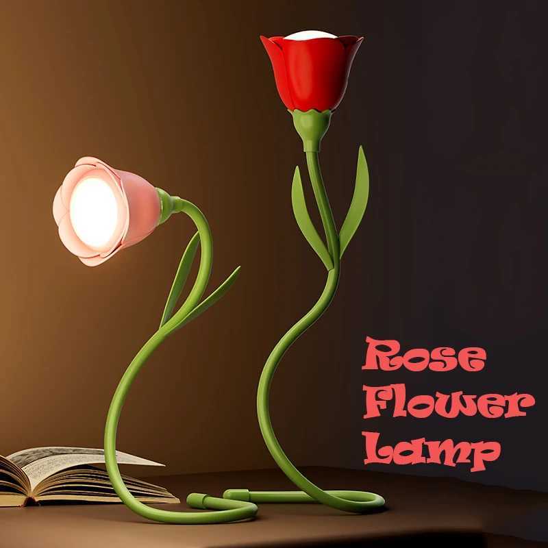 Rechargeable Rose LED Desk Lamp Bendable Dimmable Flower Night Light with Brightness Memory Creative Gift for WomenWifeGirl C250913