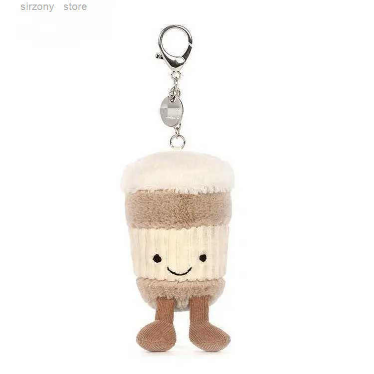 Keychains Lanyards Cute Cat Keychain 15cm Jelly Cat Coffee Cup Pendant Fun Stuffed Animal Bag Charm US EU Gift Z250911