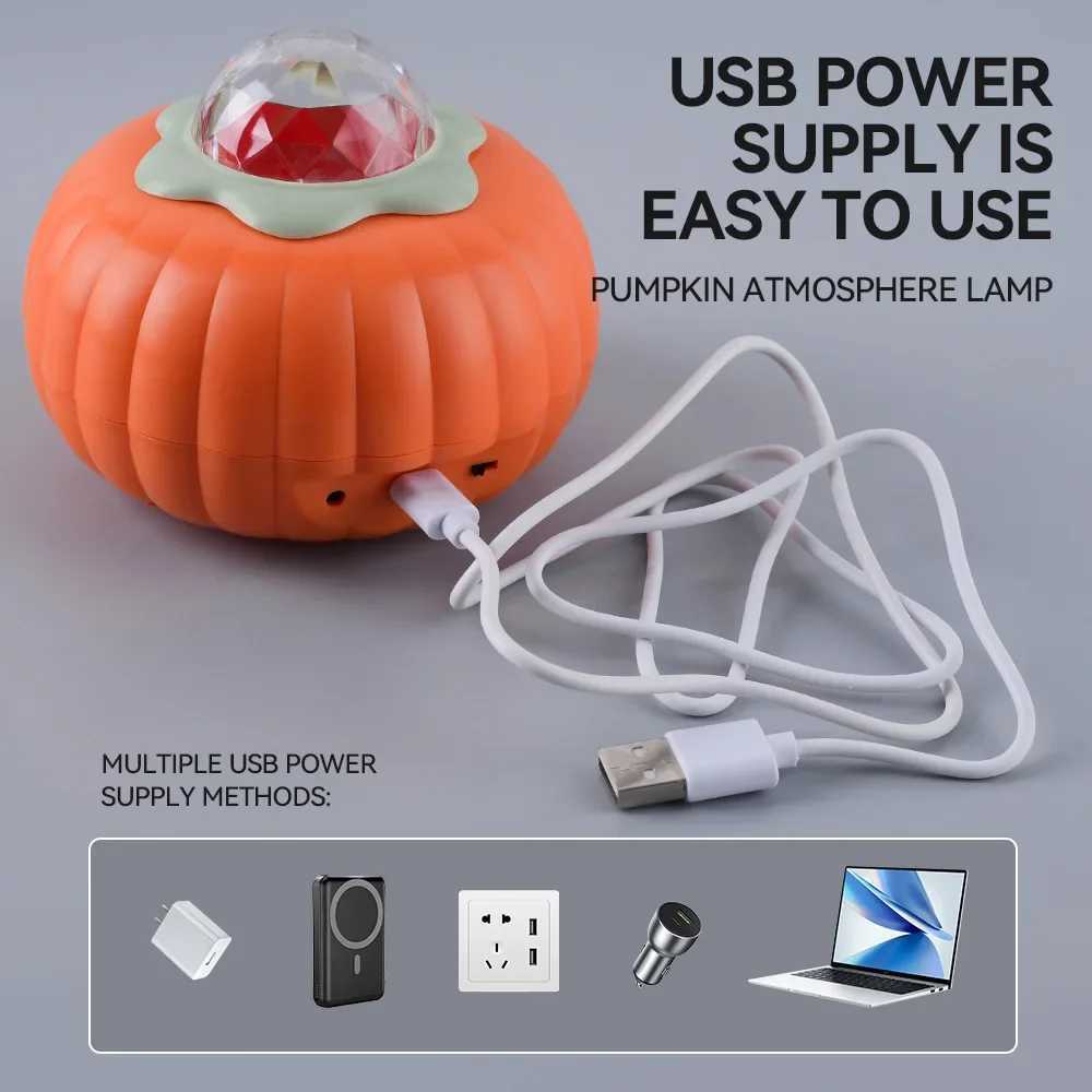 Pumpkin Water Ripple Galaxy Projector Light LED Night Lamp USB Rechargeable Remote Control Music Sync Room Party Halloween Decor C250913