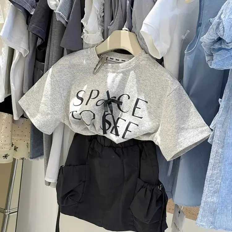 Girls Set 2025 Summer New Korean Baby Girl Bow Short Sleeve Sweet Cool Work Skirt Summer Two Piece Set C250913