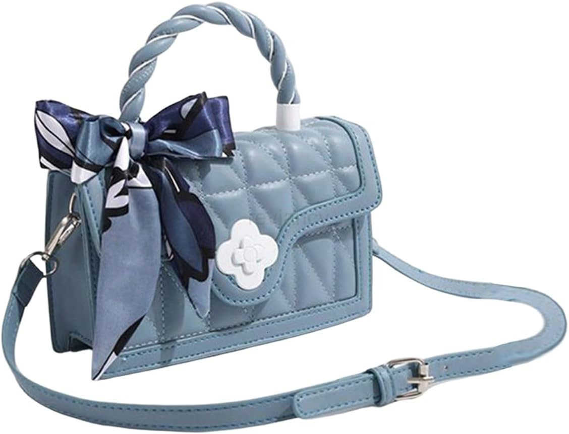 Womens Vintage Crossbody Bags Top Handle Square Flap Satchel Purses with RibbonW250913