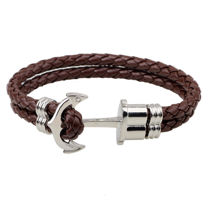 Style Leather Woven Metal Anchor Hip Hop Personality Men's Bracelet Versatile High-end Feel ddmymoon