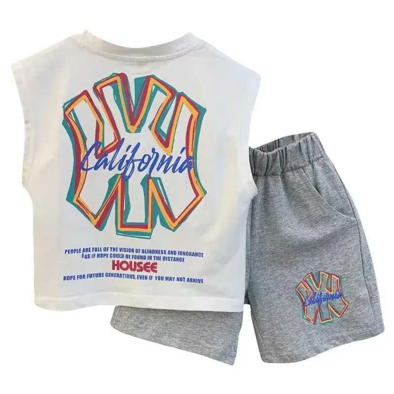 Boys and Baby Cotton Summer Vest Set New Childrens Letter Short Sleeve Tshirt Short Shorts 2Piece Clothing Cool Set C250913