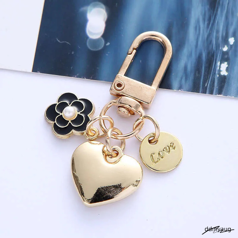 _Wholesale Adorable Alloy Heart Keychain - Pearl & Camellia Flower Charm With Letter Pendant, Cute Bag Accessory For Women (8Cm, 12G) ddmyAug