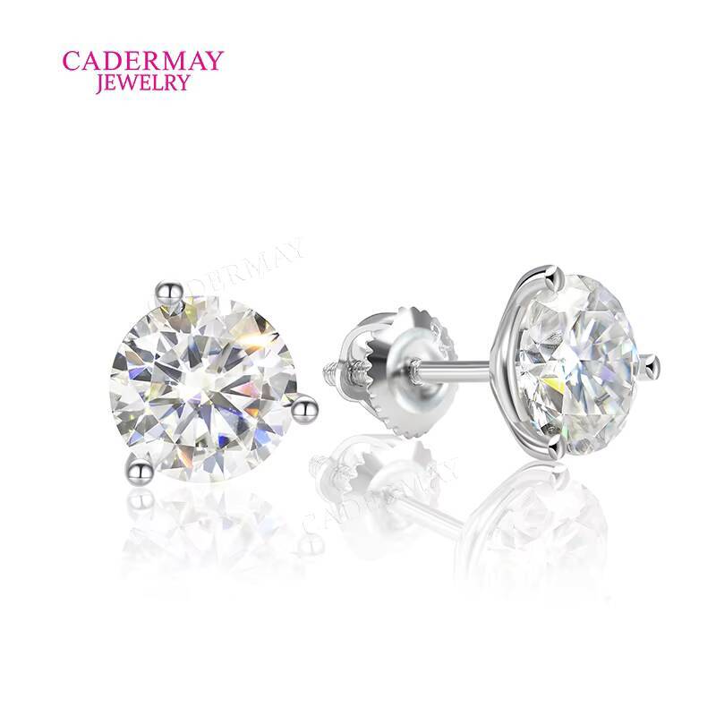 Cadermay Moissanite Solitaire Earrings 5mm 65mm 8mm 9mm VVS Moissanite Diamond 3 Prongs Martin Stud Earrings for Women Men Gift