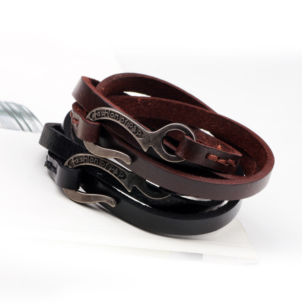 Japanese Korean Style Personality Hook Multi-layer Trendy Jewelry for Men and Women Couples Multi-circle Leather Rope Bracelet ddmymoon