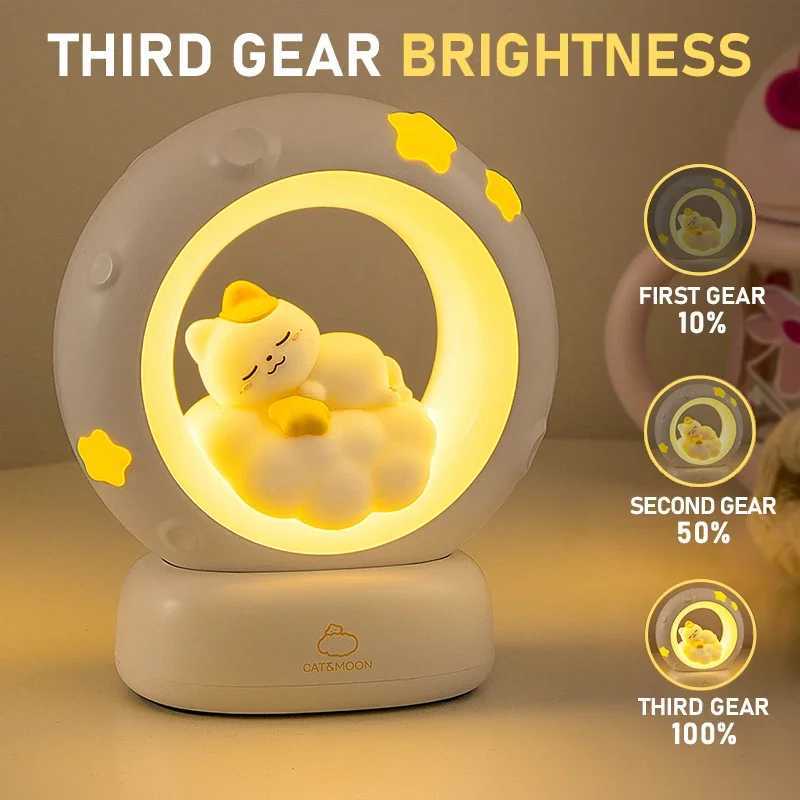 Moon Night Light Cute Rabbit Cat Panda Lamps Room Bedside Decoration USB Rechargeable Kawii Animal Gift Warm Soft Light C250913