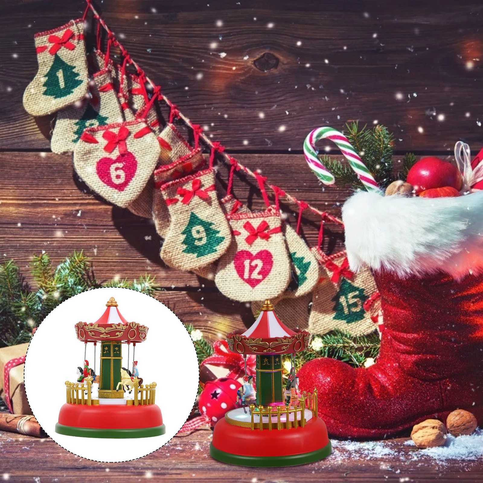 Glowing Music Carousel Merrygoround Ornament Boxes Christmas Musical Decorations Ornaments Plastic Child C250913