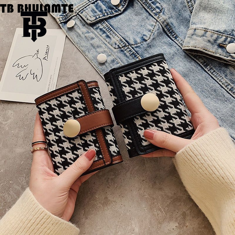 TB BHULAMTE Luxury Designer High Quality Houndstooth Canvas Women's Short Wallet With Buckle Luxury Bag Handbag Long Women's Coin Wallet